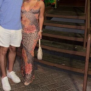 Bravado Animal Print Maxi Dress with Floral Design